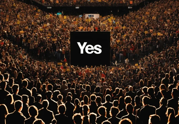 _Yes_ sign against the backdrop of a crowd of peop