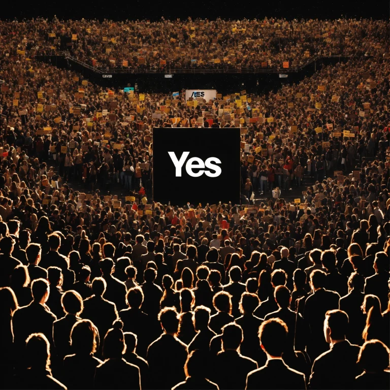 _Yes_ sign against the backdrop of a crowd of peop